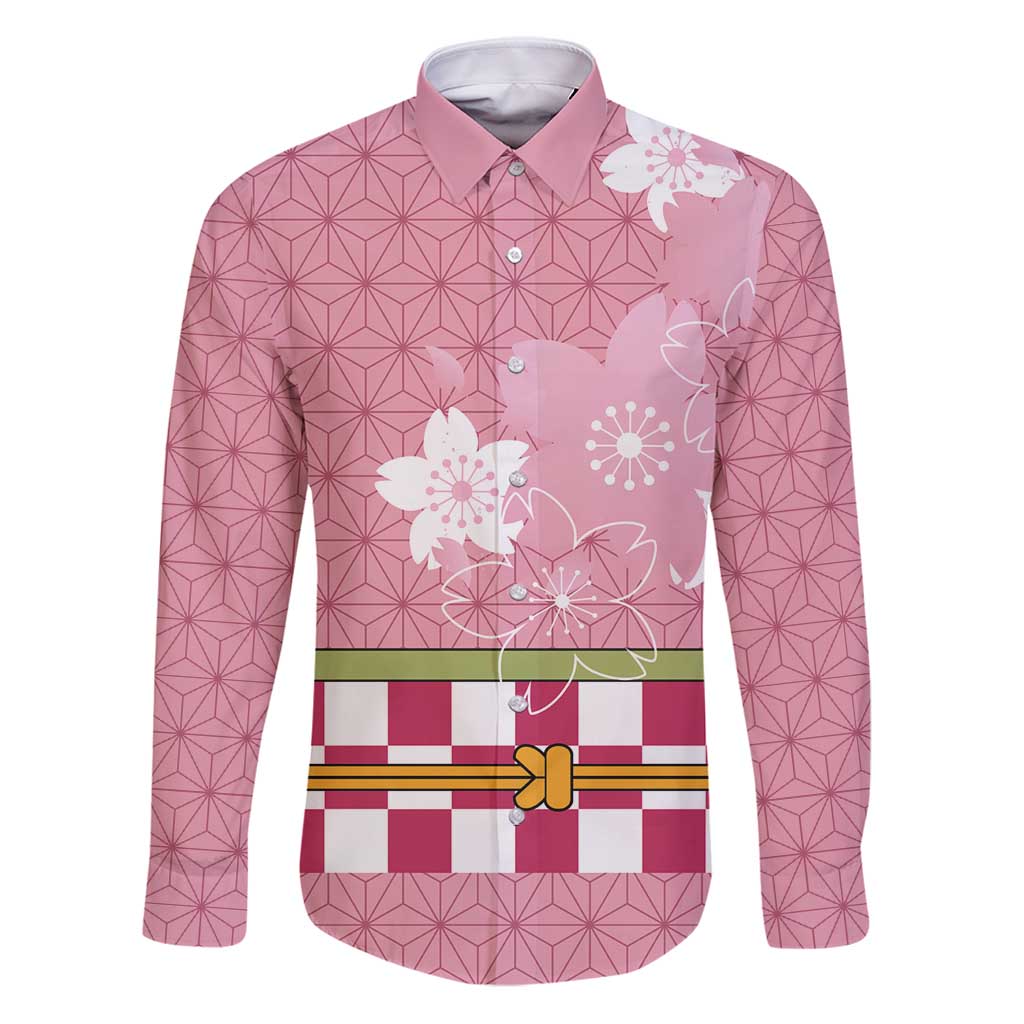 Japanese Asanoha Pattern Family Matching Puletasi and Hawaiian Shirt Charm Against Evil Spirits LT9 Dad's Shirt - Long Sleeve Pink - Polynesian Pride