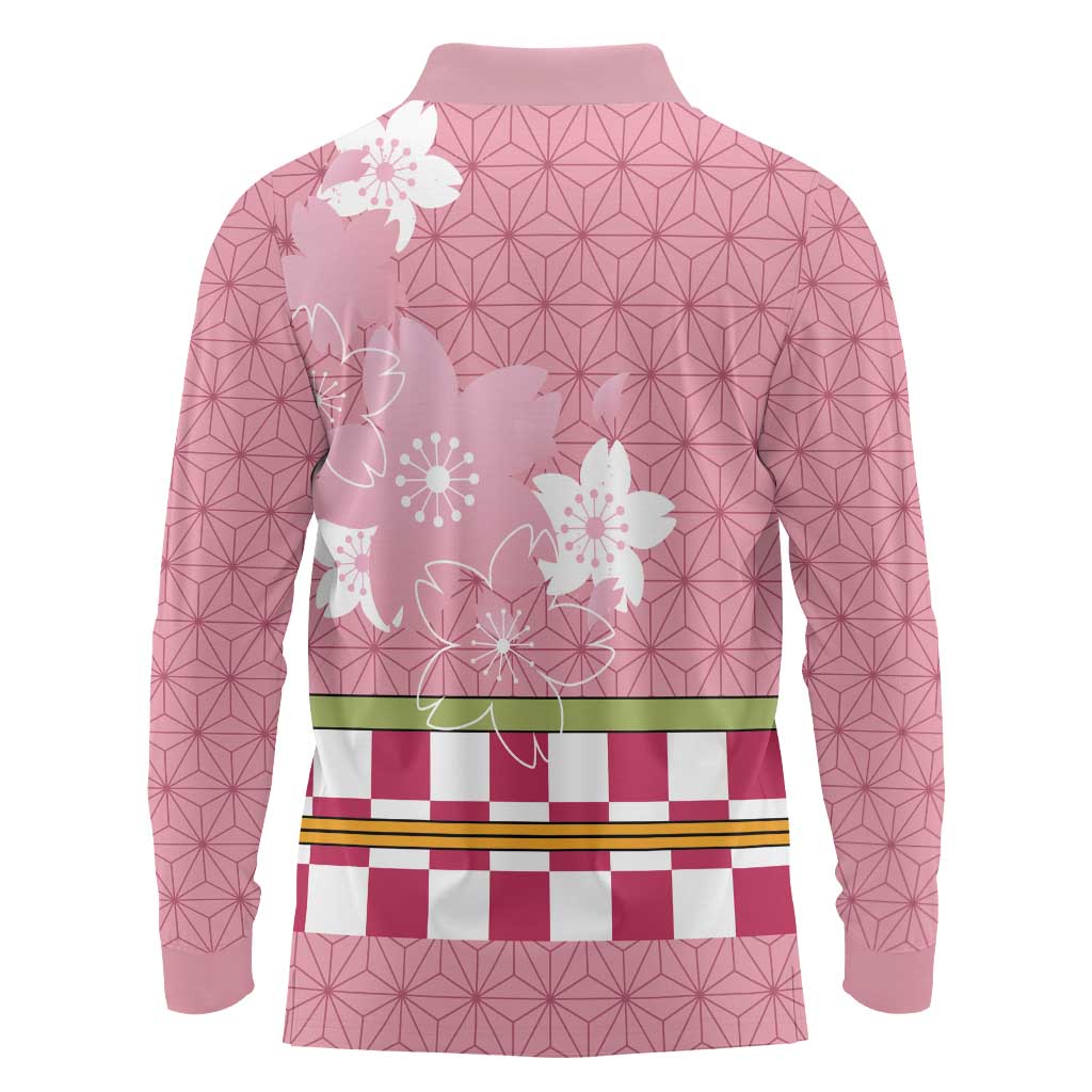 Japanese Asanoha Pattern Long Sleeve Polo Shirt Charm Against Evil Spirits LT9 - Polynesian Pride
