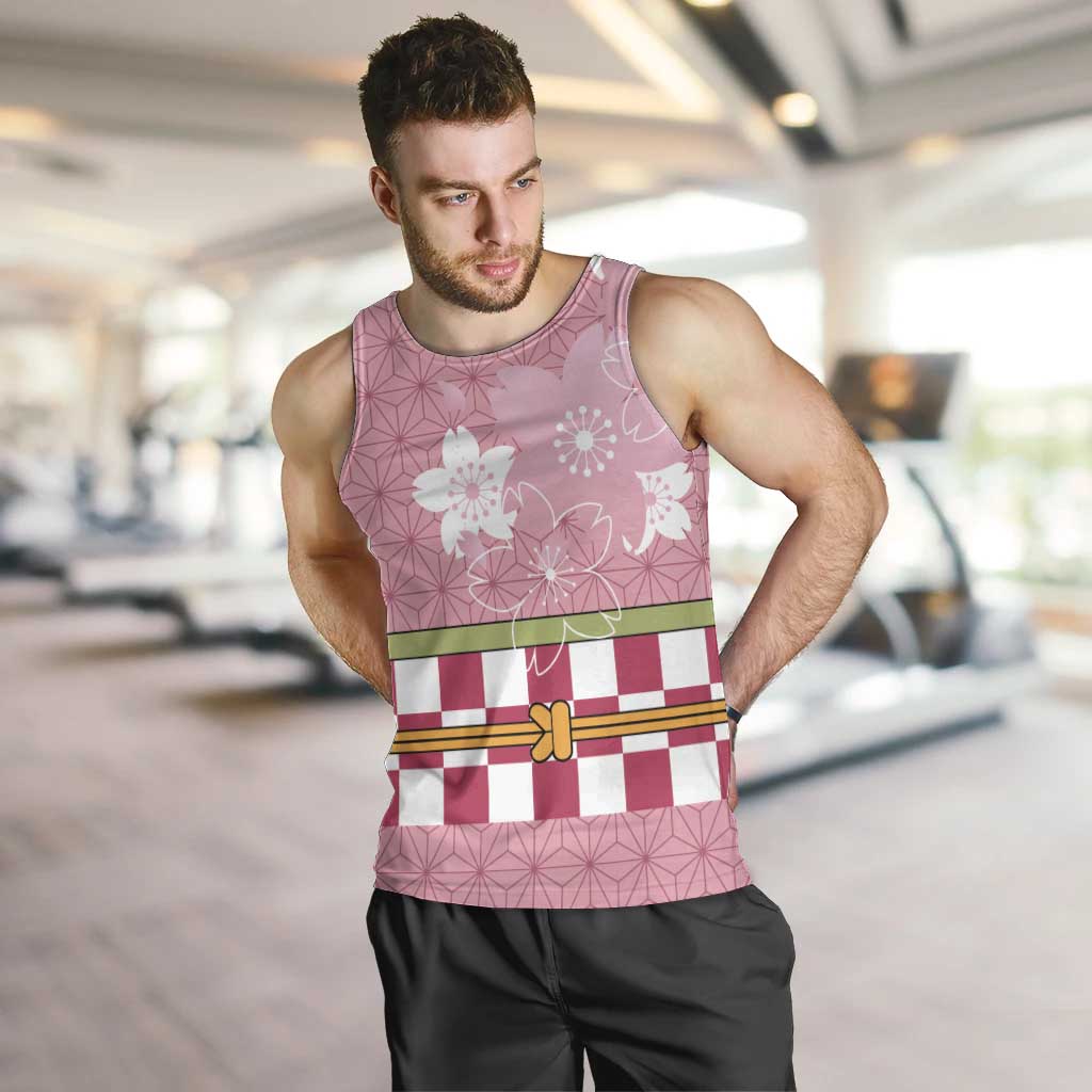 Japanese Asanoha Pattern Men Tank Top Charm Against Evil Spirits LT9 Pink - Polynesian Pride