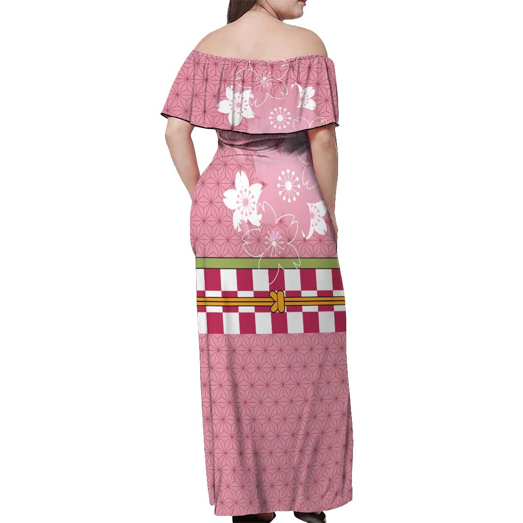 Japanese Asanoha Pattern Off Shoulder Maxi Dress Charm Against Evil Spirits - Polynesian Pride