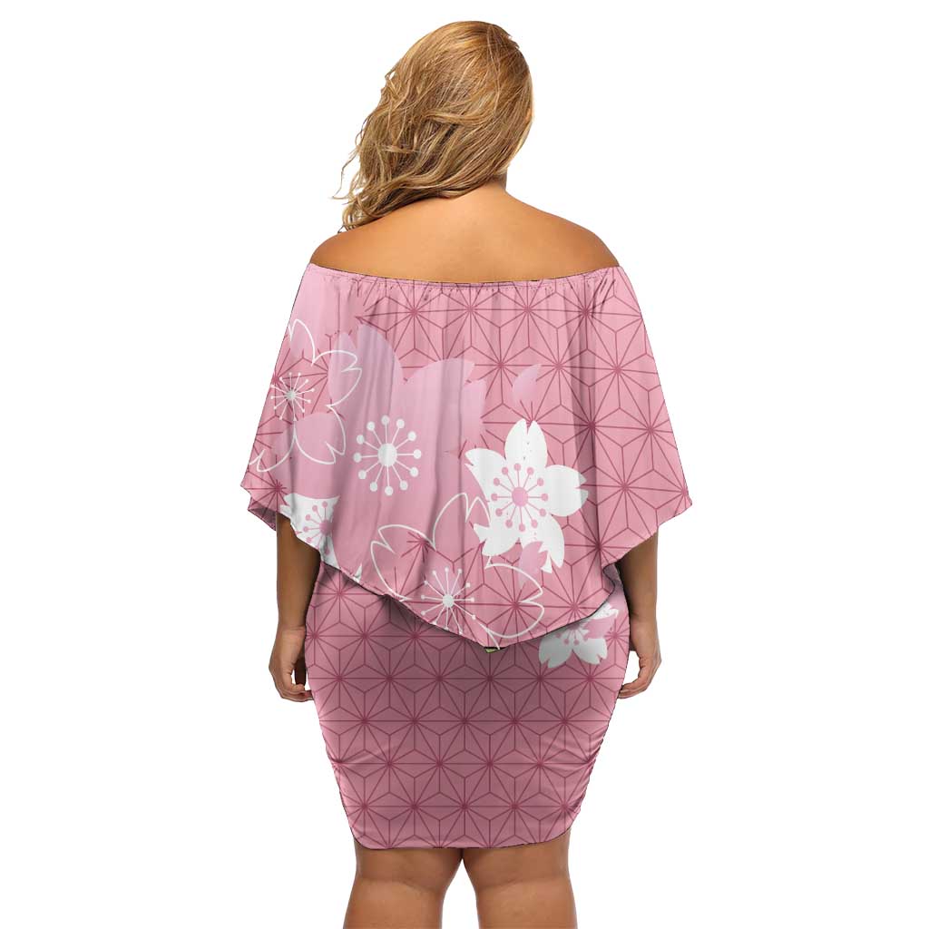 Japanese Asanoha Pattern Off Shoulder Short Dress Charm Against Evil Spirits - Polynesian Pride