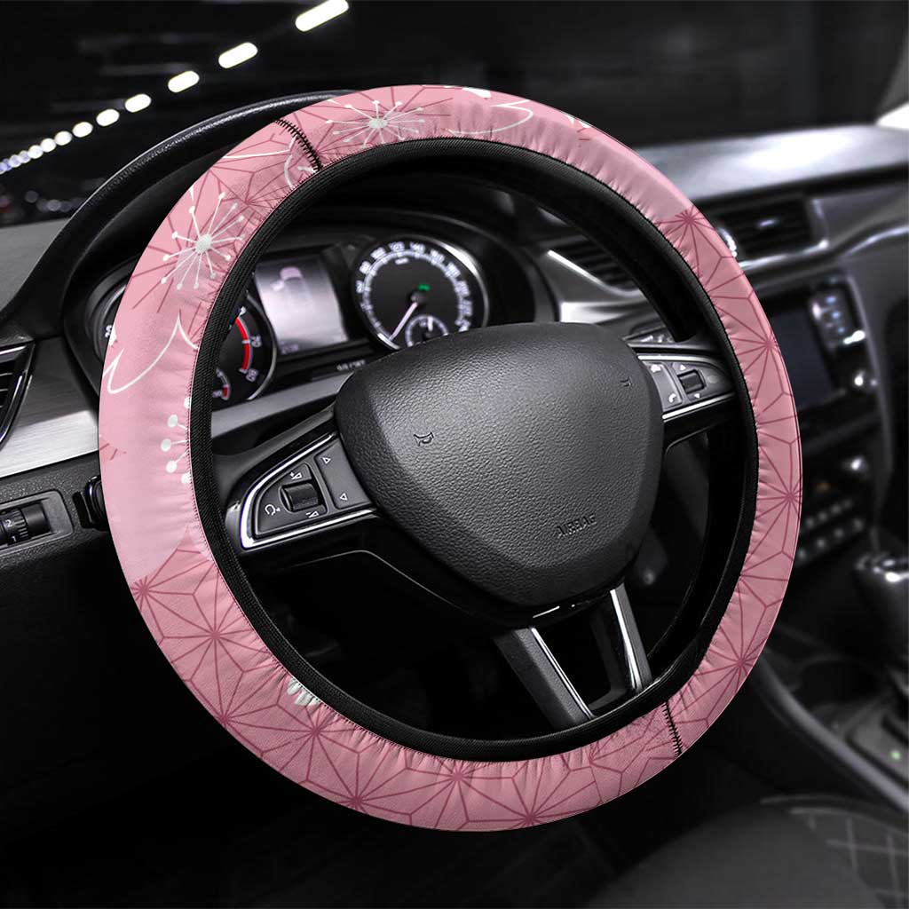 Japanese Asanoha Pattern Steering Wheel Cover Charm Against Evil Spirits LT9 Universal Fit Pink - Polynesian Pride