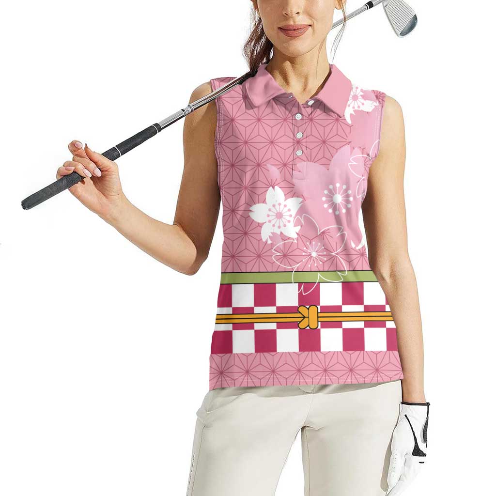 Japanese Asanoha Pattern Women Sleeveless Polo Shirt Charm Against Evil Spirits - Polynesian Pride