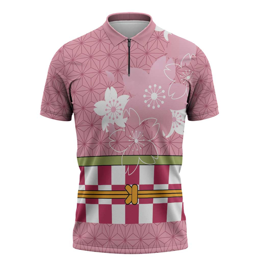Japanese Asanoha Pattern Zipper Polo Shirt Charm Against Evil Spirits LT9 Pink - Polynesian Pride