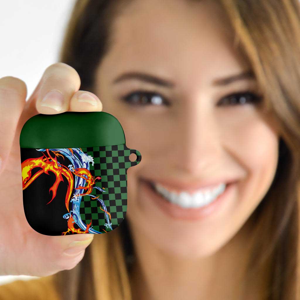 Japanese Asanoha Pattern AirPods Case Sun Flame Slayer Dragon Hinokami Kagura Spirit LT9 Green - Polynesian Pride