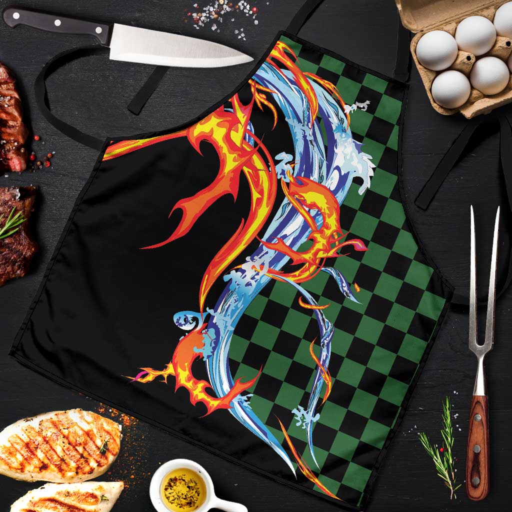 Japanese Asanoha Pattern Apron Sun Flame Slayer Dragon Hinokami Kagura Spirit LT9 Green - Polynesian Pride
