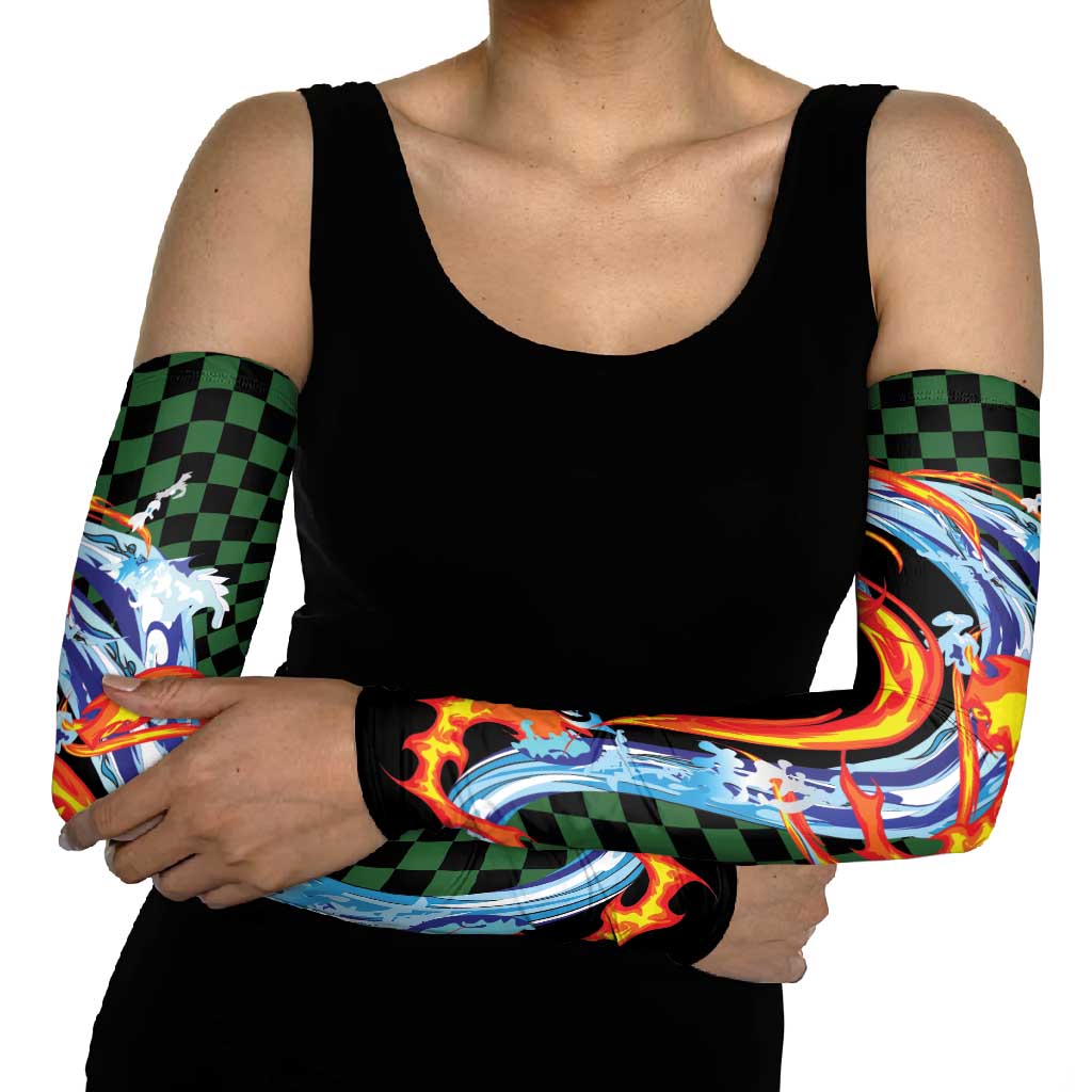 Japanese Asanoha Pattern Arm Sleeves Sun Flame Slayer Dragon Hinokami Kagura Spirit - Polynesian Pride