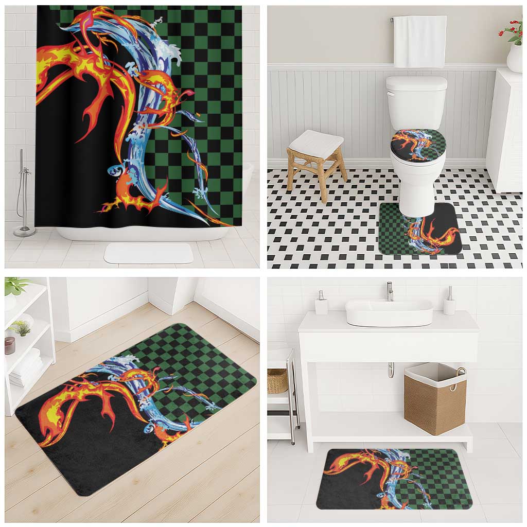 Japanese Asanoha Pattern Bathroom Set Sun Flame Slayer Dragon Hinokami Kagura Spirit - Polynesian Pride