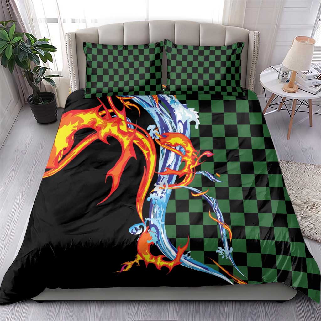 Japanese Asanoha Pattern Bedding Set Sun Flame Slayer Dragon Hinokami Kagura Spirit - Polynesian Pride