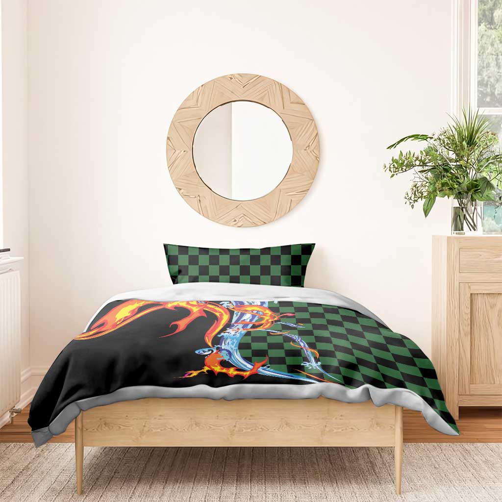 Japanese Asanoha Pattern Bedding Set Sun Flame Slayer Dragon Hinokami Kagura Spirit - Polynesian Pride