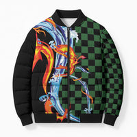 Japanese Asanoha Pattern Bomber Puffer Jacket Sun Flame Slayer Dragon Hinokami Kagura Spirit - Polynesian Pride