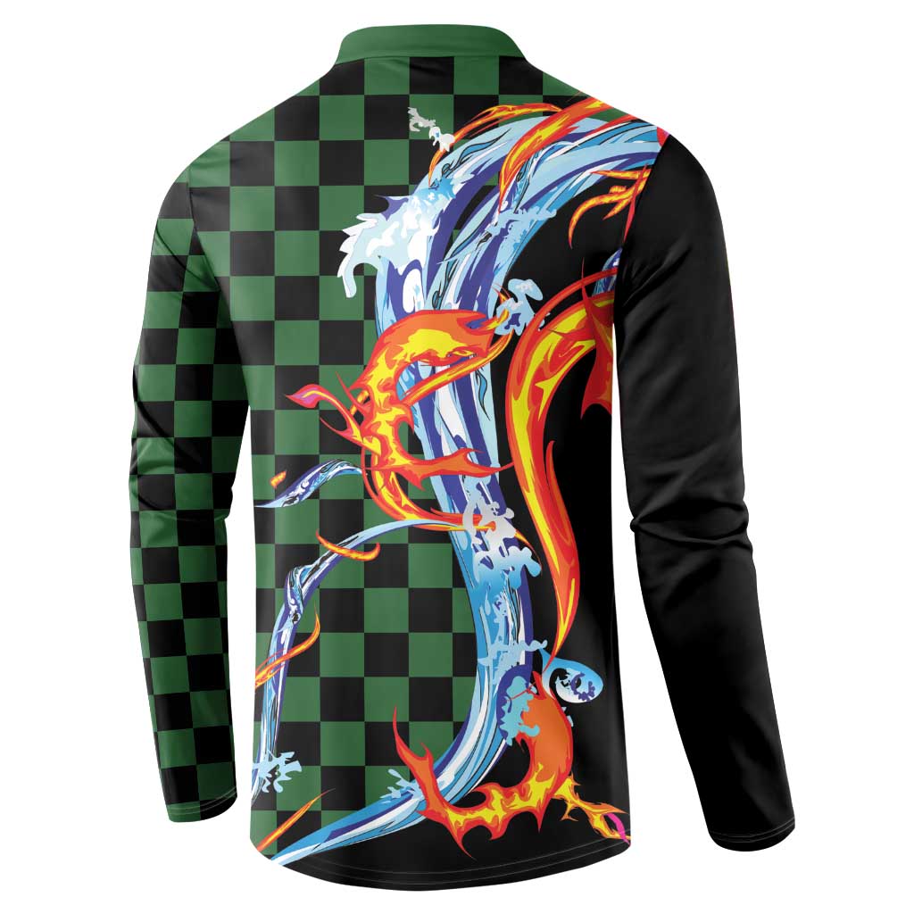 Japanese Asanoha Pattern Button Sweatshirt Sun Flame Slayer Dragon Hinokami Kagura Spirit LT9 - Polynesian Pride