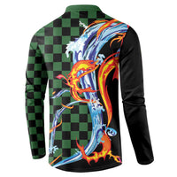 Japanese Asanoha Pattern Button Sweatshirt Sun Flame Slayer Dragon Hinokami Kagura Spirit LT9 - Polynesian Pride