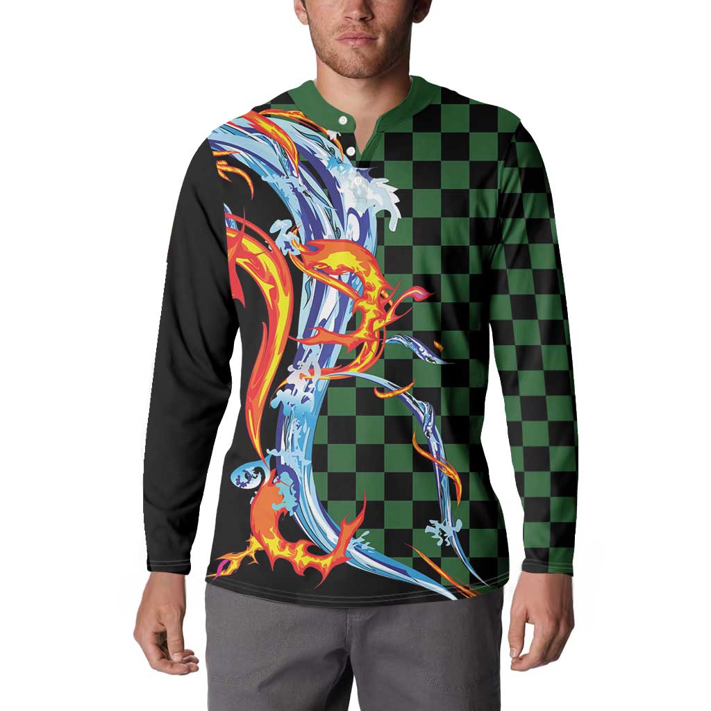Japanese Asanoha Pattern Button Sweatshirt Sun Flame Slayer Dragon Hinokami Kagura Spirit LT9 - Polynesian Pride