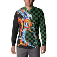 Japanese Asanoha Pattern Button Sweatshirt Sun Flame Slayer Dragon Hinokami Kagura Spirit LT9 - Polynesian Pride