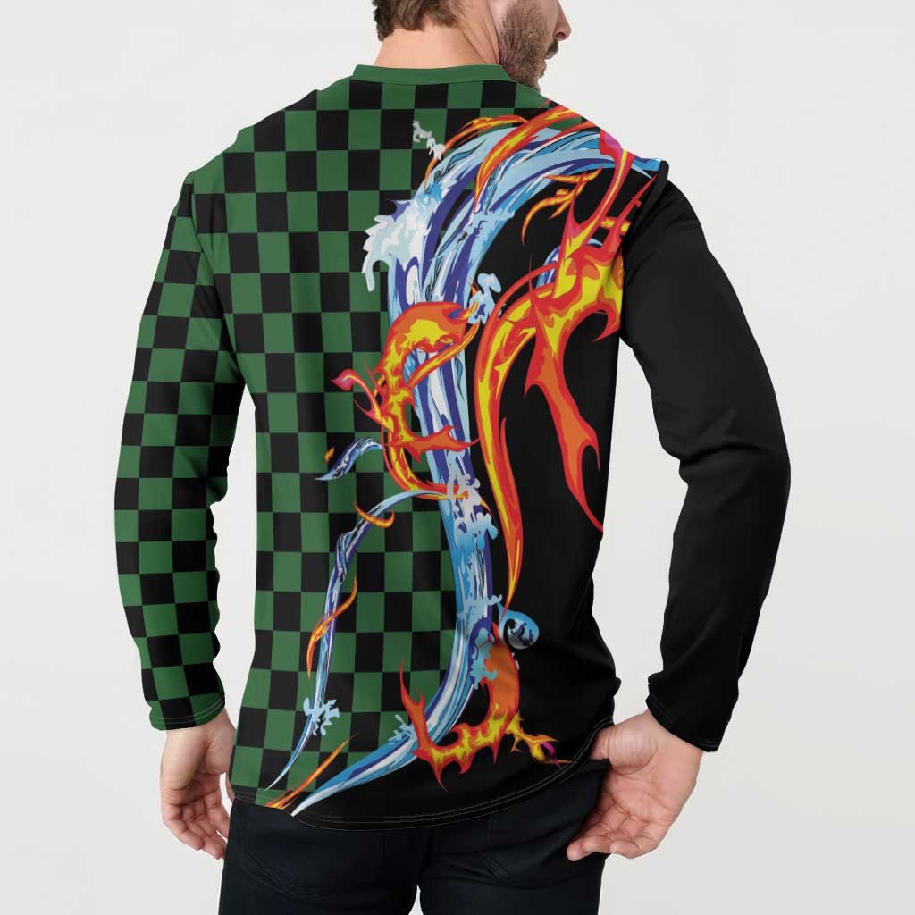 Japanese Asanoha Pattern Button Sweatshirt Sun Flame Slayer Dragon Hinokami Kagura Spirit LT9 - Polynesian Pride