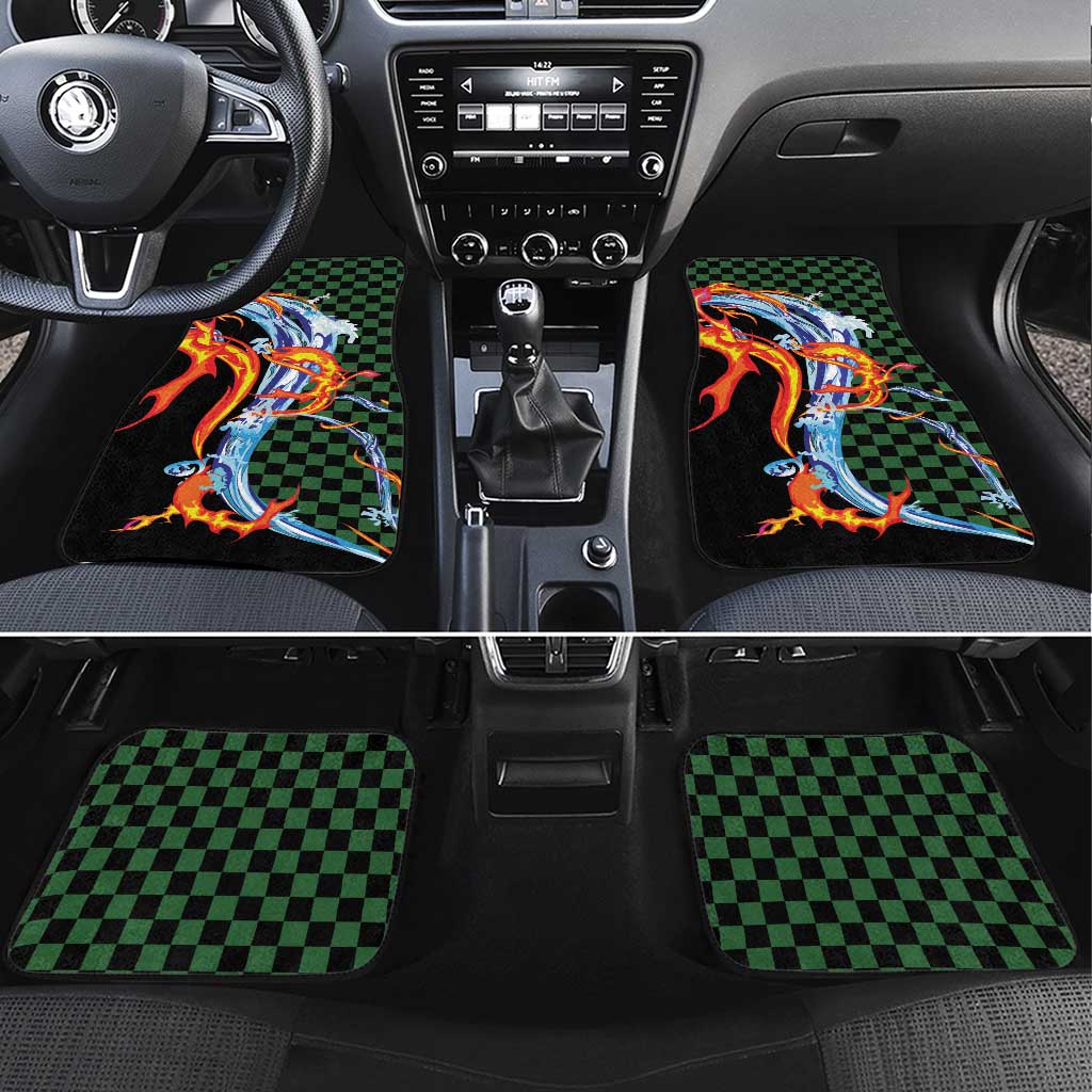 Japanese Asanoha Pattern Car Mats Sun Flame Slayer Dragon Hinokami Kagura Spirit LT9 Set 4pcs Green - Polynesian Pride