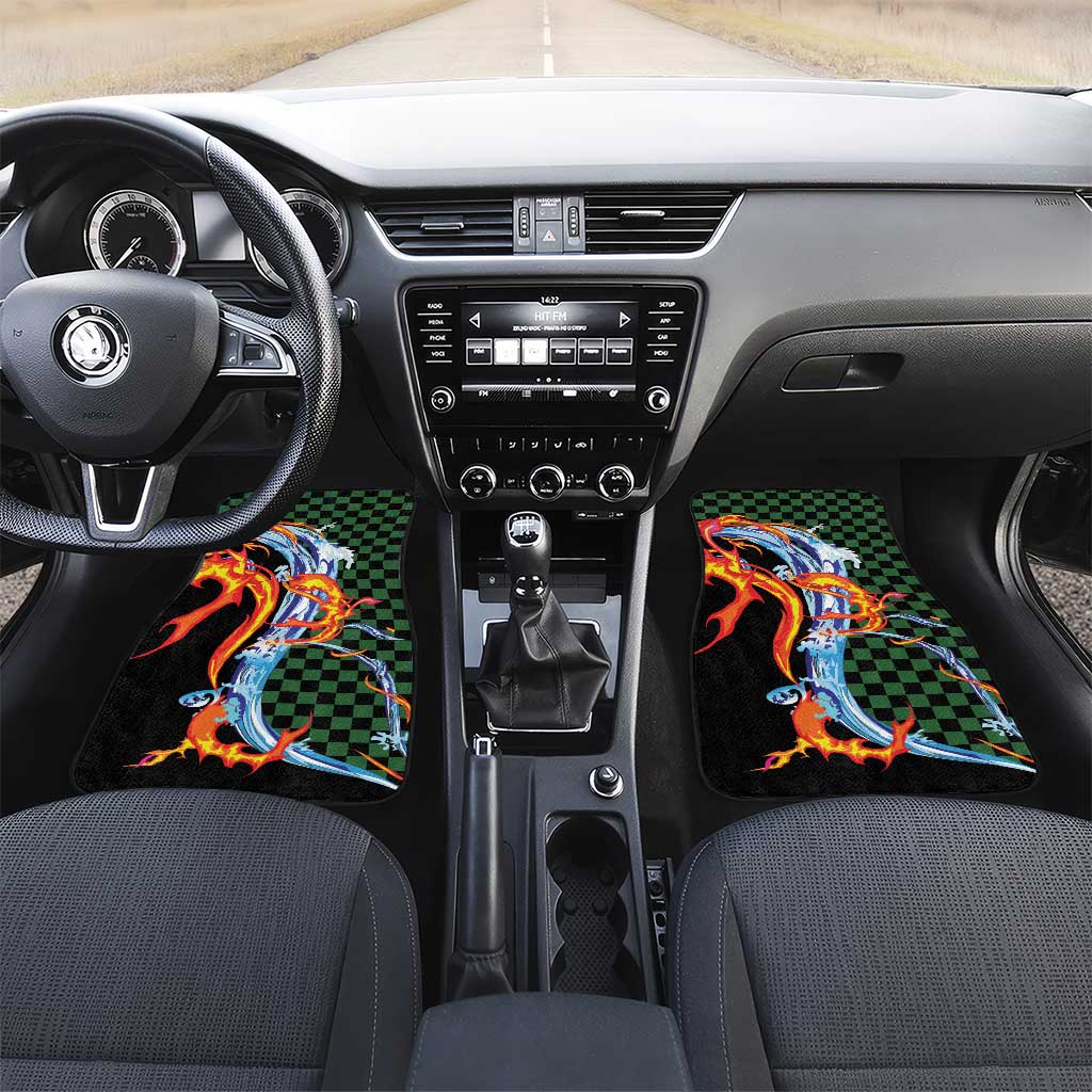 Japanese Asanoha Pattern Car Mats Sun Flame Slayer Dragon Hinokami Kagura Spirit LT9 Set 2pcs - Front Green - Polynesian Pride