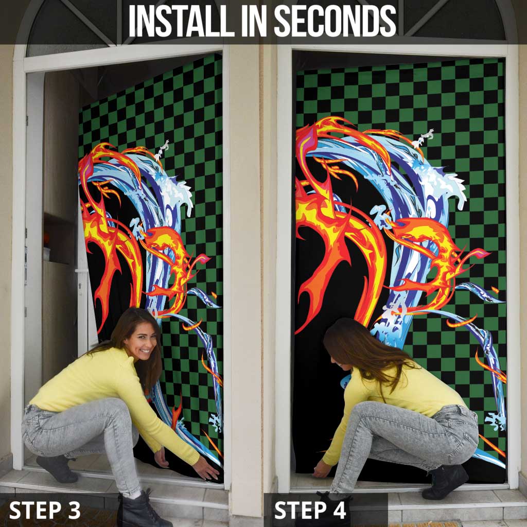 Japanese Asanoha Pattern Door Cover Sun Flame Slayer Dragon Hinokami Kagura Spirit - Polynesian Pride