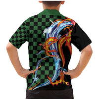 Japanese Asanoha Pattern Family Matching Mermaid Dress and Hawaiian Shirt Sun Flame Slayer Dragon Hinokami Kagura Spirit - Polynesian Pride