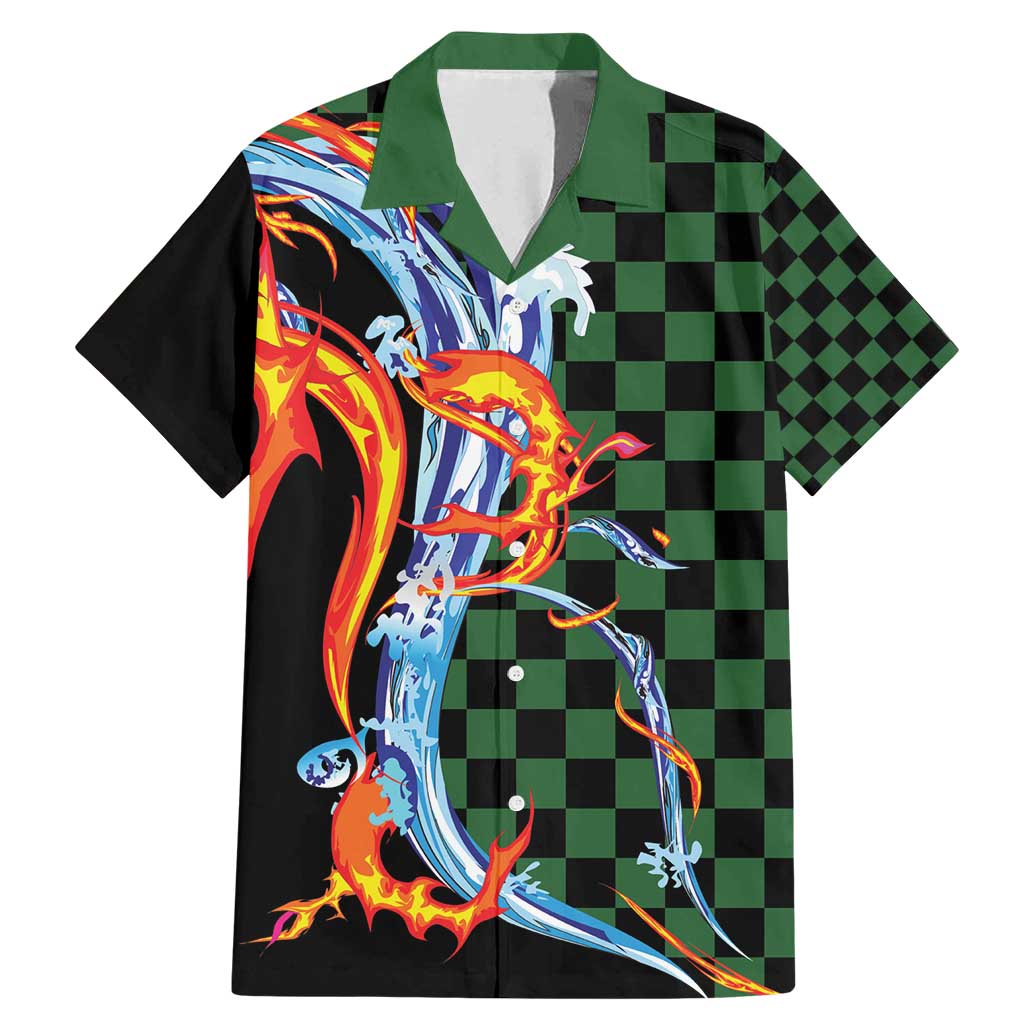 Japanese Asanoha Pattern Family Matching Mermaid Dress and Hawaiian Shirt Sun Flame Slayer Dragon Hinokami Kagura Spirit - Polynesian Pride