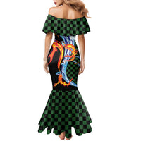 Japanese Asanoha Pattern Family Matching Mermaid Dress and Hawaiian Shirt Sun Flame Slayer Dragon Hinokami Kagura Spirit - Polynesian Pride