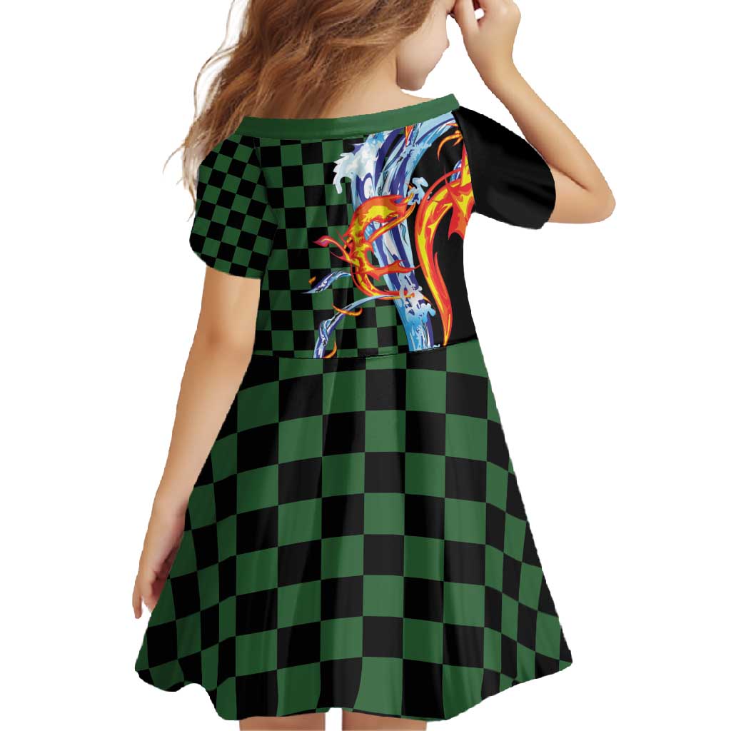 Japanese Asanoha Pattern Family Matching Off Shoulder Maxi Dress and Hawaiian Shirt Sun Flame Slayer Dragon Hinokami Kagura Spirit - Polynesian Pride