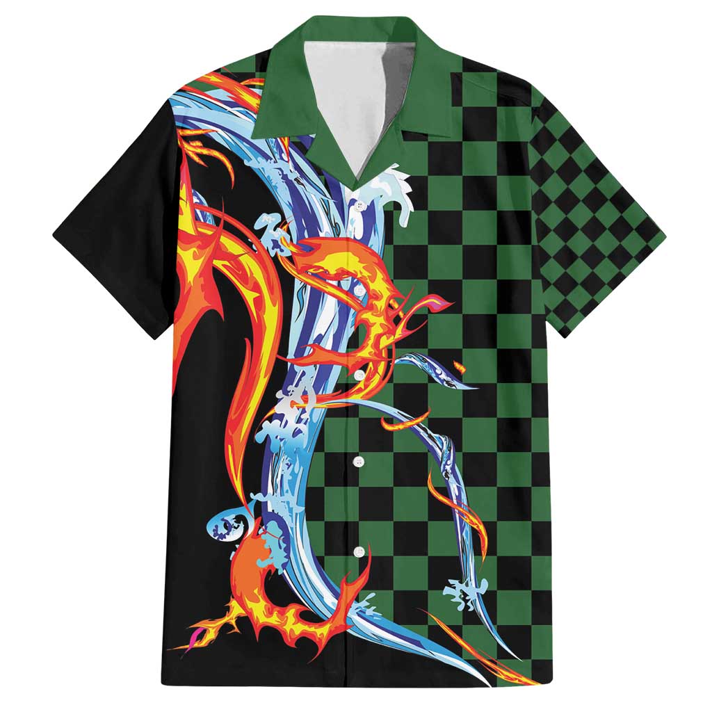 Japanese Asanoha Pattern Family Matching Off Shoulder Short Dress and Hawaiian Shirt Sun Flame Slayer Dragon Hinokami Kagura Spirit - Polynesian Pride