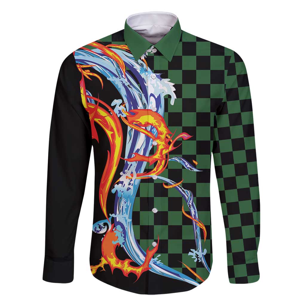 Japanese Asanoha Pattern Family Matching Off Shoulder Short Dress and Hawaiian Shirt Sun Flame Slayer Dragon Hinokami Kagura Spirit - Polynesian Pride