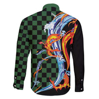 Japanese Asanoha Pattern Family Matching Off Shoulder Short Dress and Hawaiian Shirt Sun Flame Slayer Dragon Hinokami Kagura Spirit - Polynesian Pride