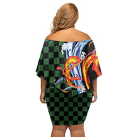 Japanese Asanoha Pattern Family Matching Off Shoulder Short Dress and Hawaiian Shirt Sun Flame Slayer Dragon Hinokami Kagura Spirit - Polynesian Pride