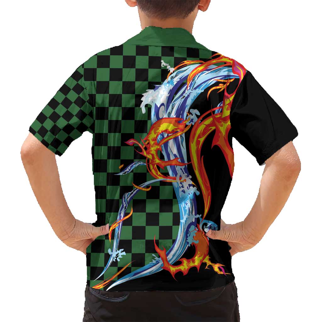 Japanese Asanoha Pattern Family Matching Puletasi and Hawaiian Shirt Sun Flame Slayer Dragon Hinokami Kagura Spirit - Polynesian Pride