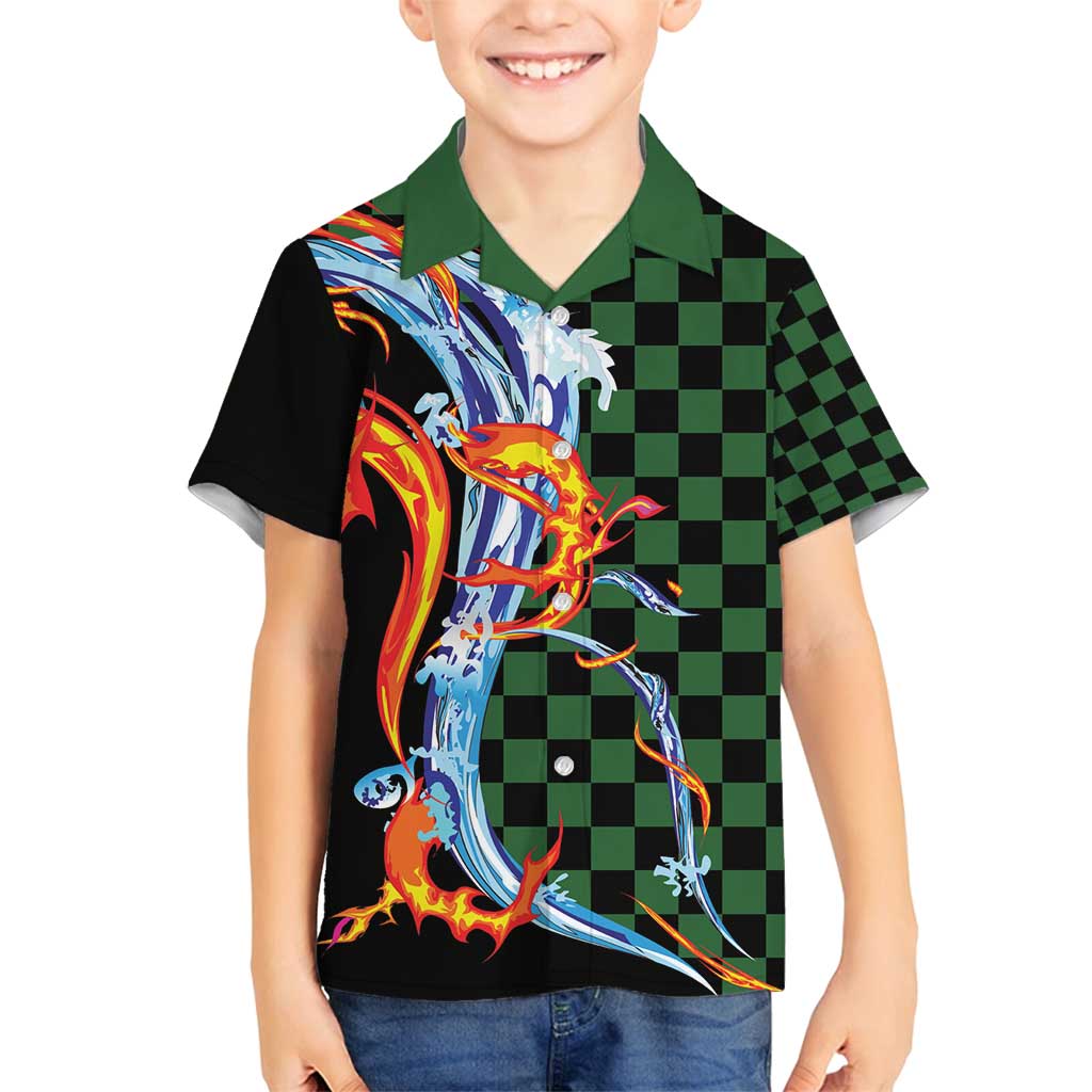Japanese Asanoha Pattern Family Matching Puletasi and Hawaiian Shirt Sun Flame Slayer Dragon Hinokami Kagura Spirit - Polynesian Pride