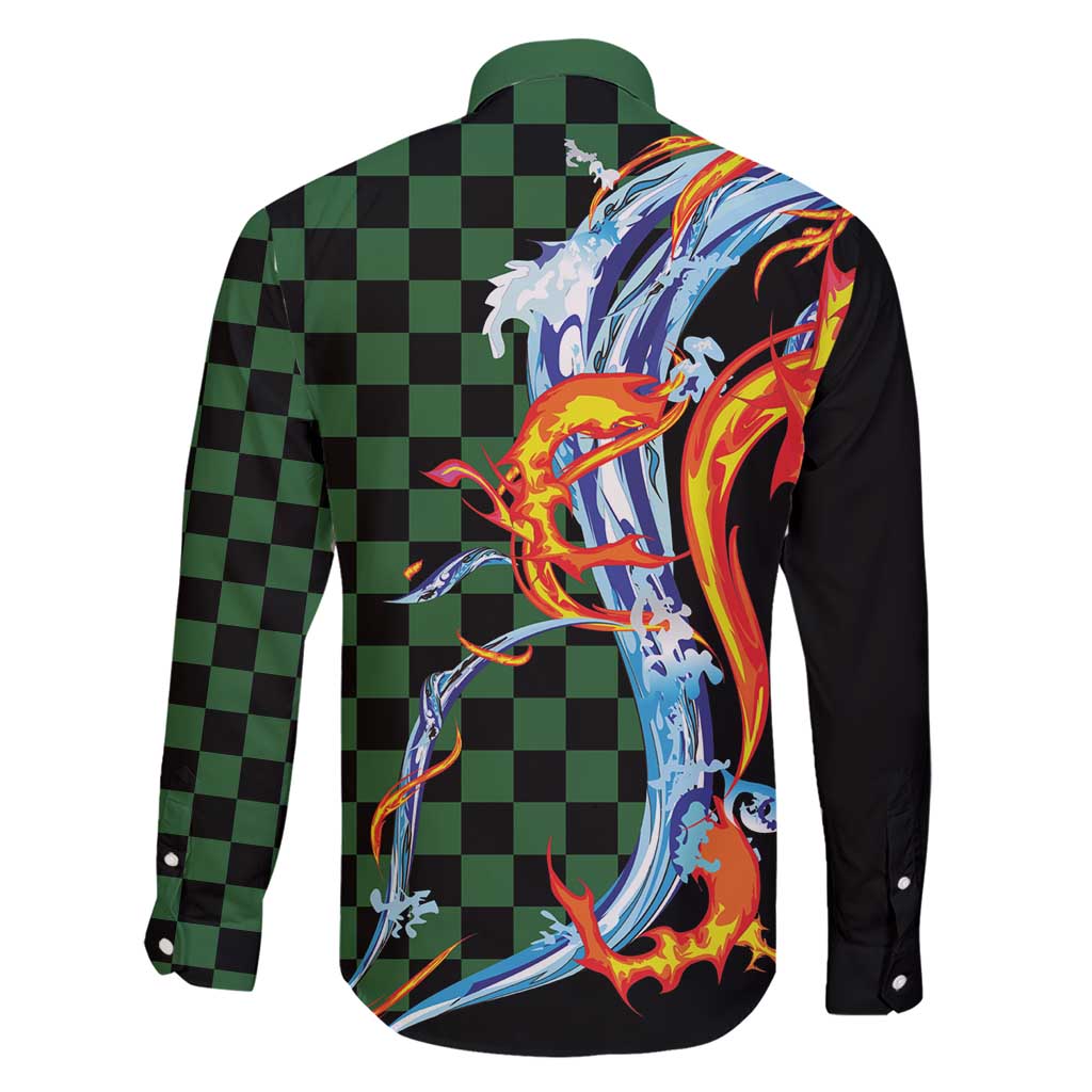 Japanese Asanoha Pattern Family Matching Short Sleeve Bodycon Dress and Hawaiian Shirt Sun Flame Slayer Dragon Hinokami Kagura Spirit - Polynesian Pride