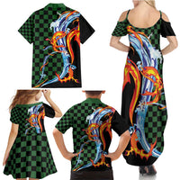 Japanese Asanoha Pattern Family Matching Summer Maxi Dress and Hawaiian Shirt Sun Flame Slayer Dragon Hinokami Kagura Spirit - Polynesian Pride