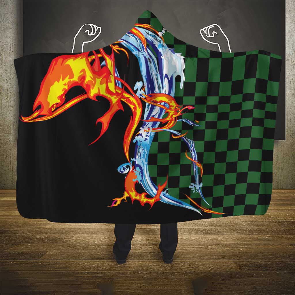 Japanese Asanoha Pattern Hooded Blanket Sun Flame Slayer Dragon Hinokami Kagura Spirit - Polynesian Pride