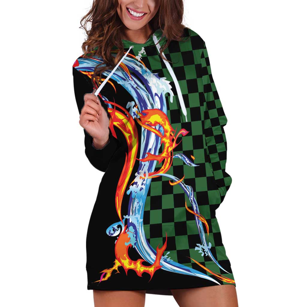 Japanese Asanoha Pattern Hoodie Dress Sun Flame Slayer Dragon Hinokami Kagura Spirit - Polynesian Pride