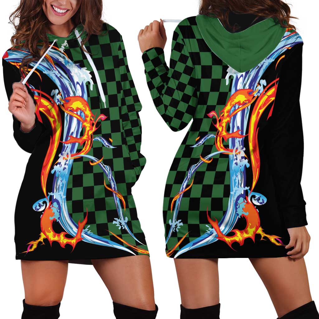 Japanese Asanoha Pattern Hoodie Dress Sun Flame Slayer Dragon Hinokami Kagura Spirit - Polynesian Pride