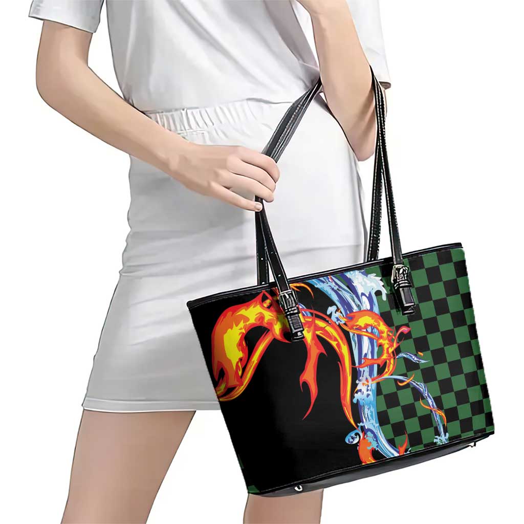 Japanese Asanoha Pattern Leather Tote Bag Sun Flame Slayer Dragon Hinokami Kagura Spirit - Polynesian Pride