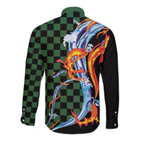 Japanese Asanoha Pattern Long Sleeve Button Shirt Sun Flame Slayer Dragon Hinokami Kagura Spirit LT9 - Polynesian Pride