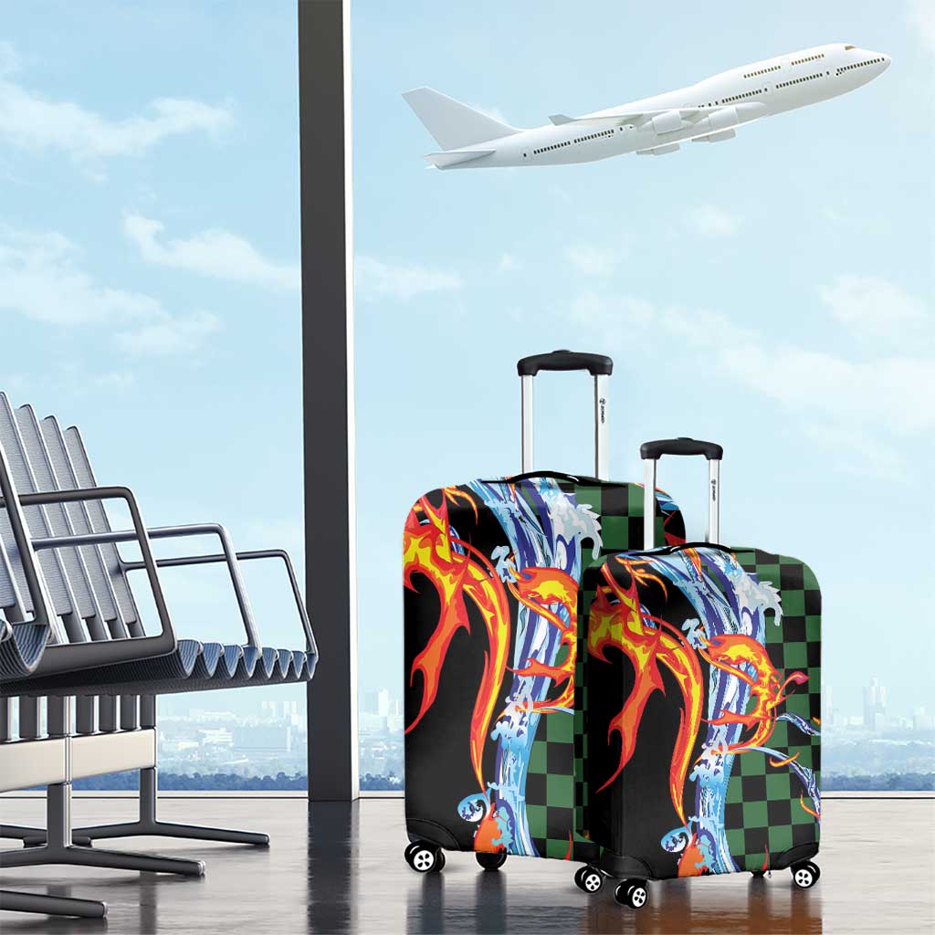 Japanese Asanoha Pattern Luggage Cover Sun Flame Slayer Dragon Hinokami Kagura Spirit - Polynesian Pride