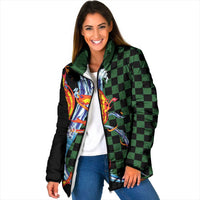 Japanese Asanoha Pattern Padded Jacket Sun Flame Slayer Dragon Hinokami Kagura Spirit LT9 Women Green - Polynesian Pride