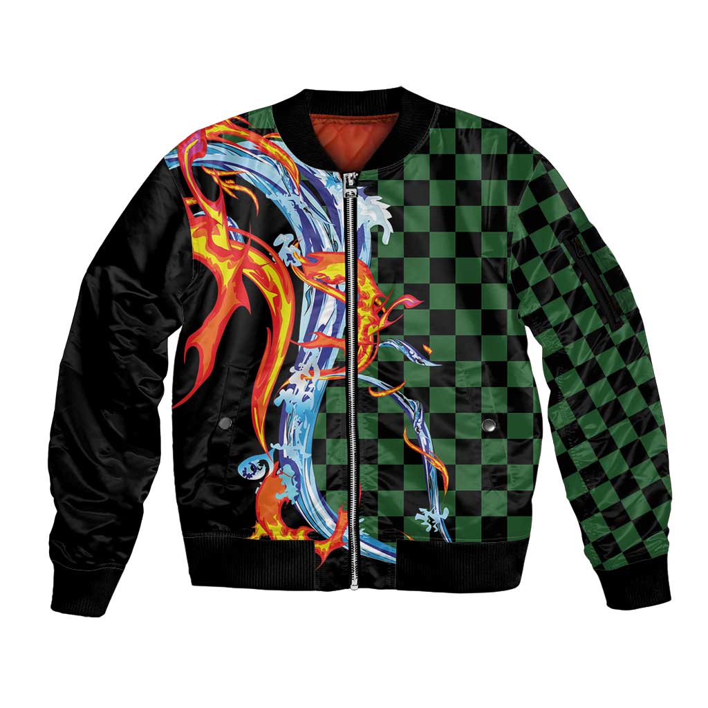 Japanese Asanoha Pattern Sleeve Zip Bomber Jacket Sun Flame Slayer Dragon Hinokami Kagura Spirit - Polynesian Pride