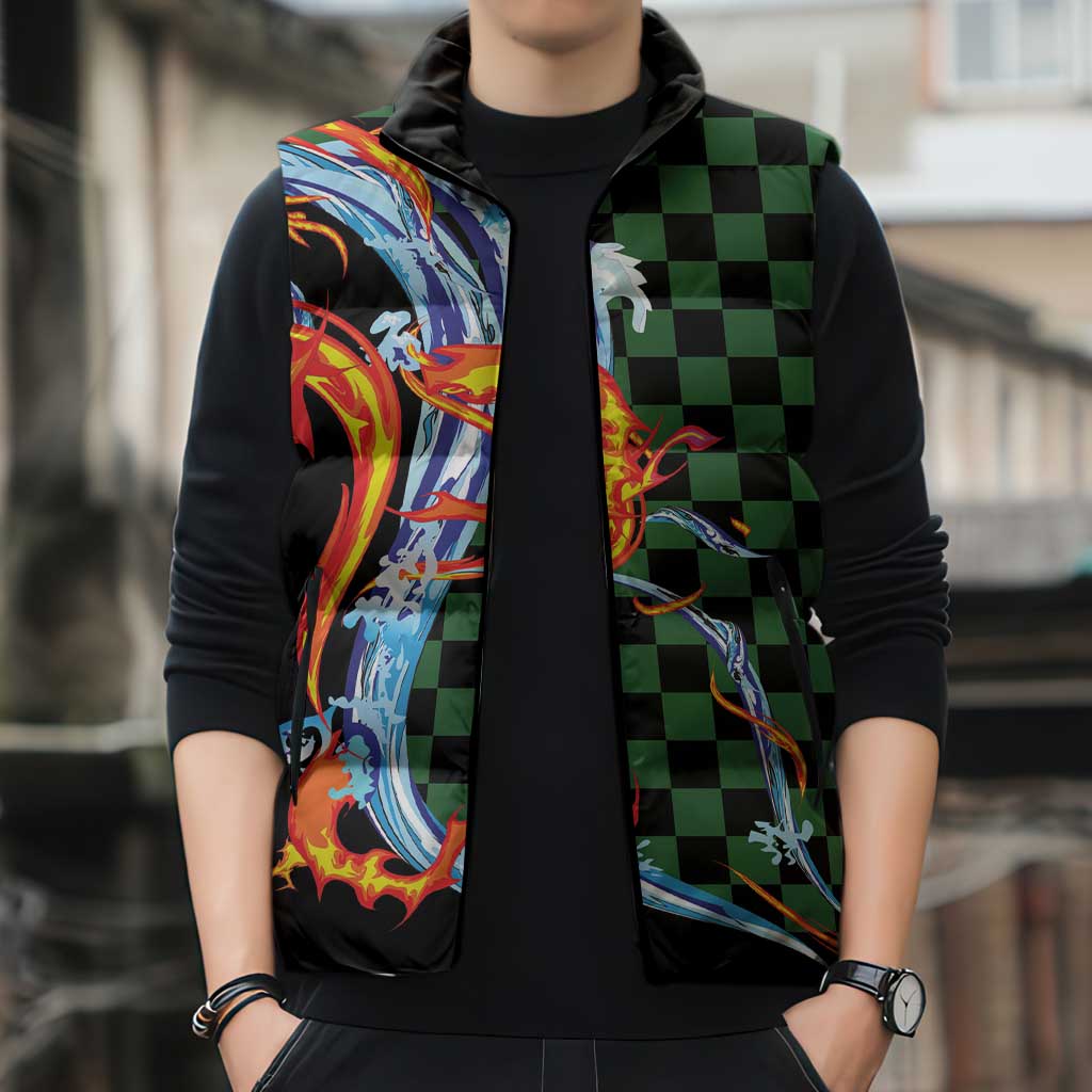 Japanese Asanoha Pattern Sleeveless Puffer Jacket Sun Flame Slayer Dragon Hinokami Kagura Spirit LT9 - Polynesian Pride