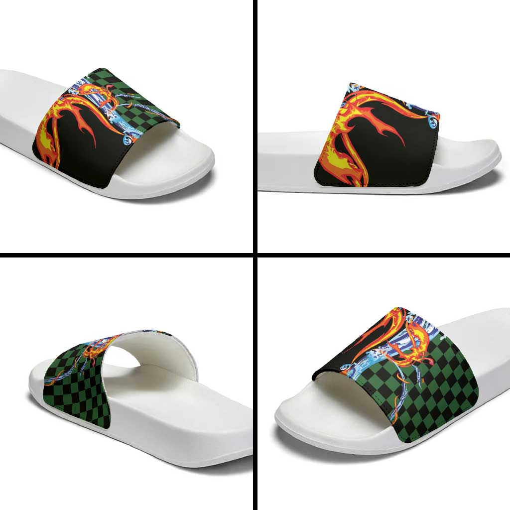 Japanese Asanoha Pattern Slide Sandals Sun Flame Slayer Dragon Hinokami Kagura Spirit - Polynesian Pride