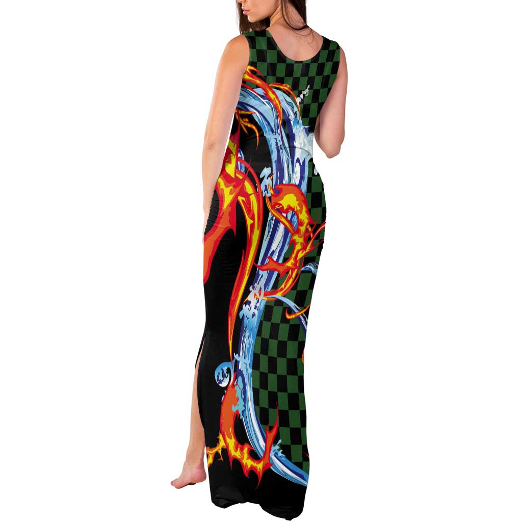 Japanese Asanoha Pattern Tank Maxi Dress Sun Flame Slayer Dragon Hinokami Kagura Spirit - Polynesian Pride