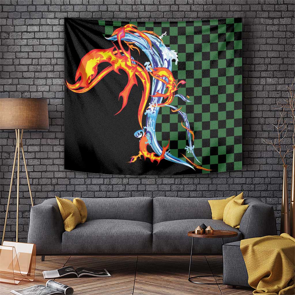 Japanese Asanoha Pattern Tapestry Sun Flame Slayer Dragon Hinokami Kagura Spirit - Polynesian Pride