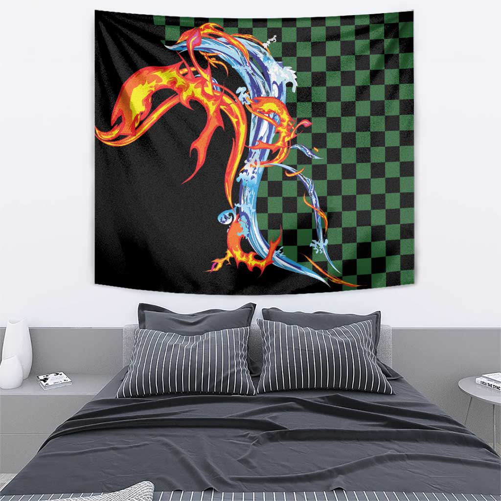 Japanese Asanoha Pattern Tapestry Sun Flame Slayer Dragon Hinokami Kagura Spirit - Polynesian Pride
