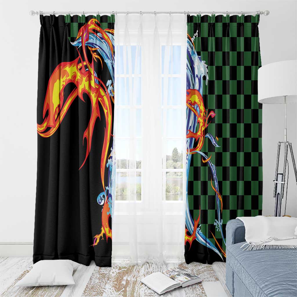 Japanese Asanoha Pattern Window Curtain Sun Flame Slayer Dragon Hinokami Kagura Spirit - Polynesian Pride