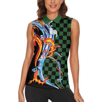 Japanese Asanoha Pattern Women Sleeveless Polo Shirt Sun Flame Slayer Dragon Hinokami Kagura Spirit - Polynesian Pride
